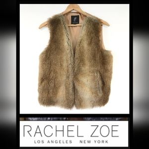 ✨️Rachel Zoe Boho Brown Faux Fur Vest M with pockets ✨️